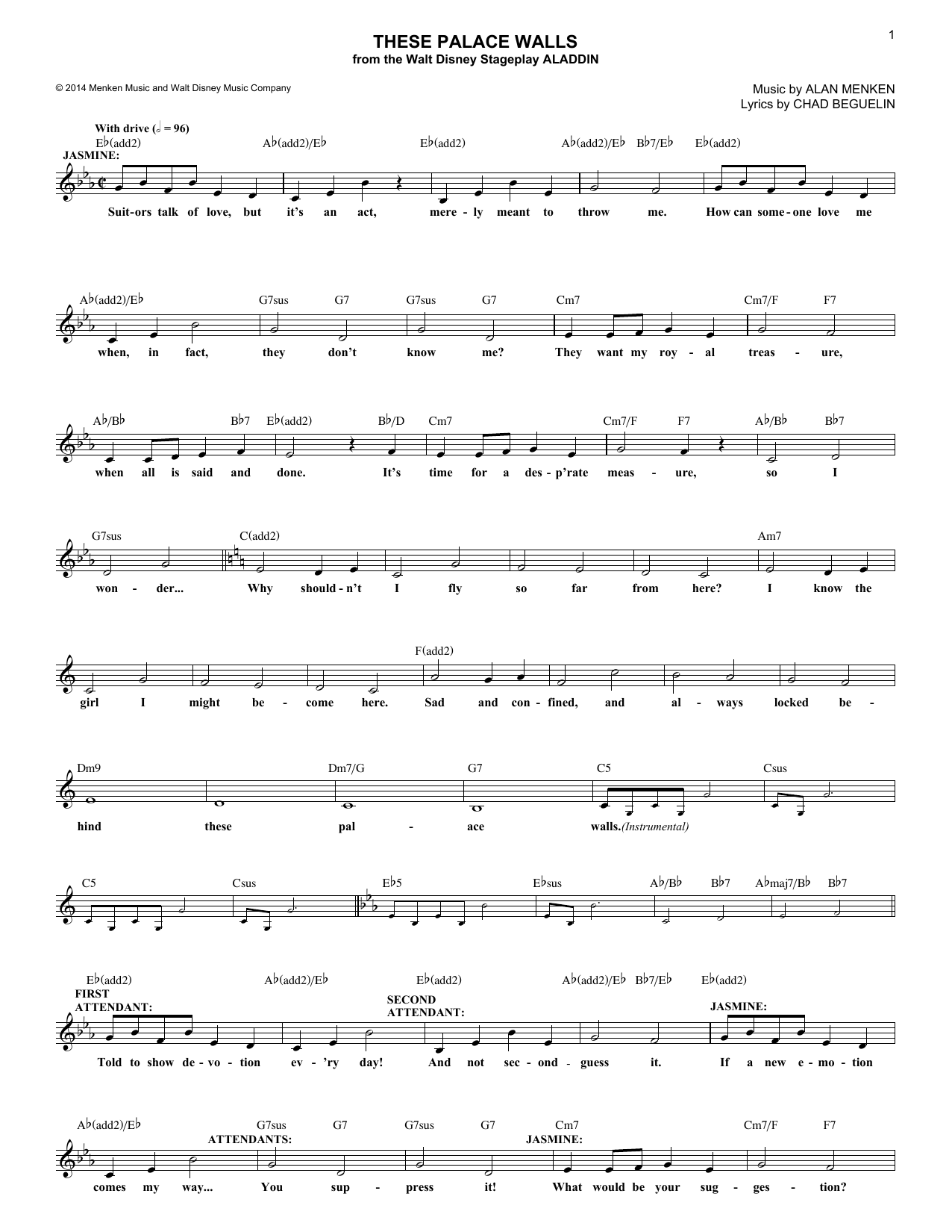 Alan Menken These Palace Walls Sheet Music