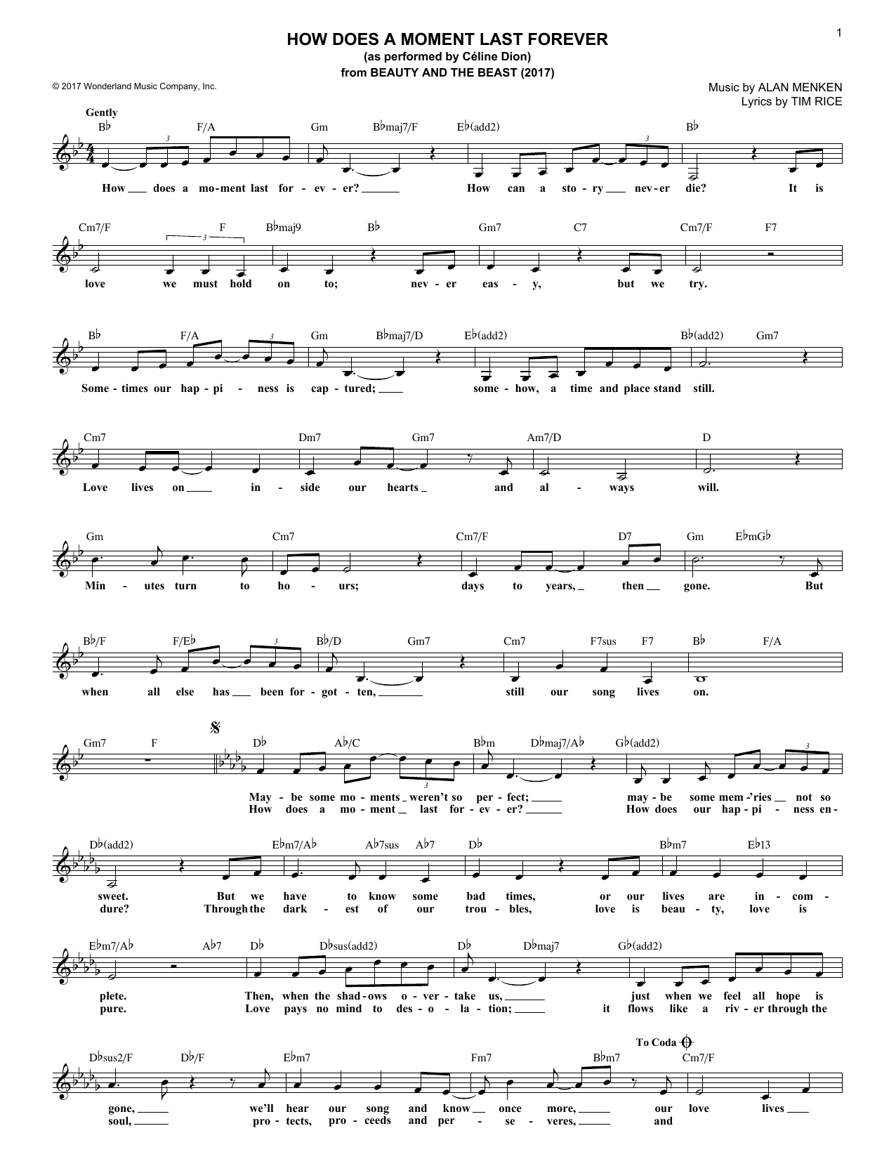 Alan Menken & Tim Rice How Does A Moment Last Forever (from Beauty And The Beast) (2017) Sheet Music