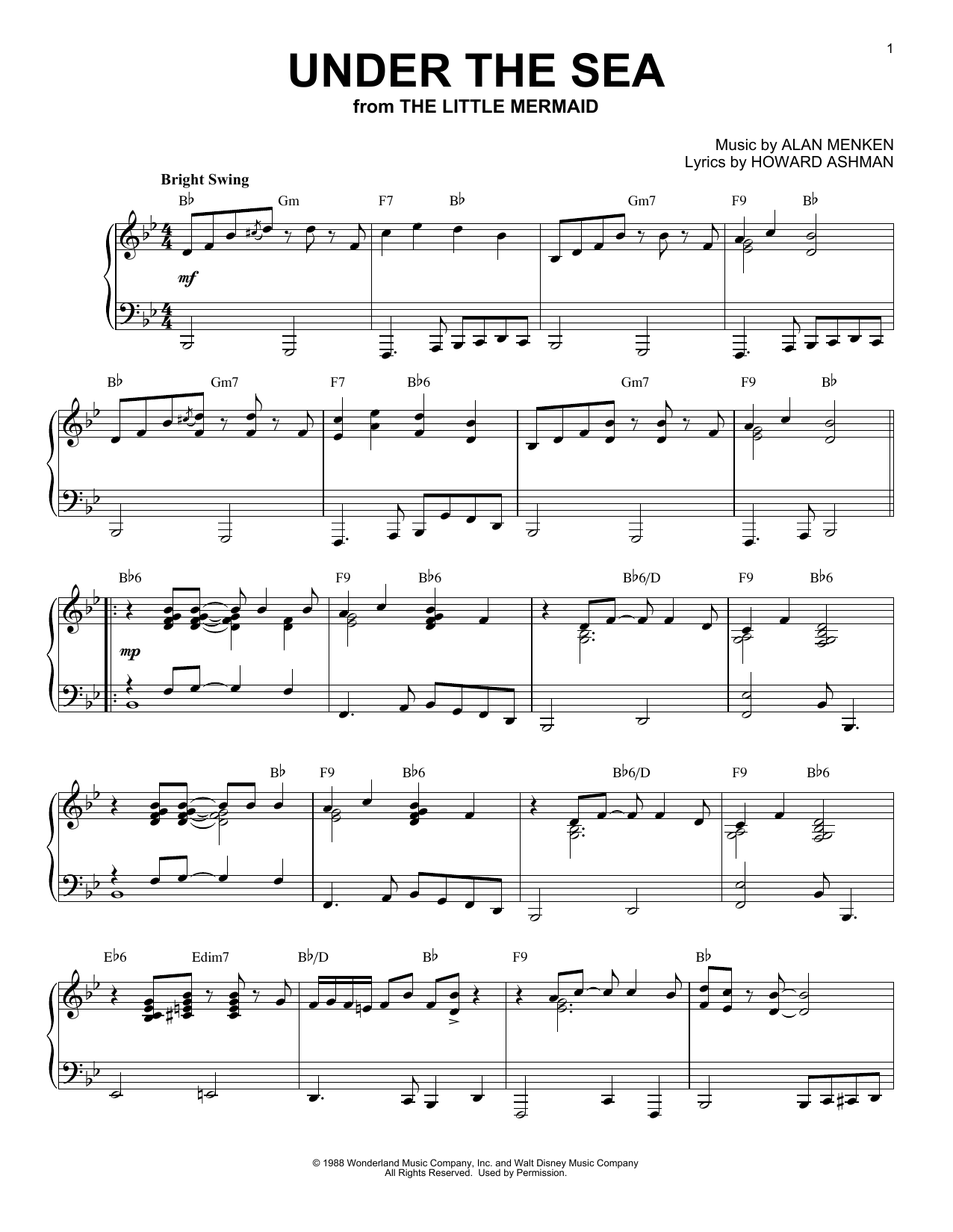 Alan Menken Under The Sea [Jazz version] (from Disney's The Little Mermaid) Sheet Music