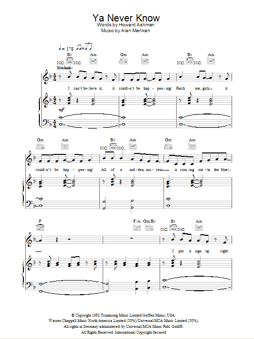 Alan Menken Ya Never Know Sheet Music