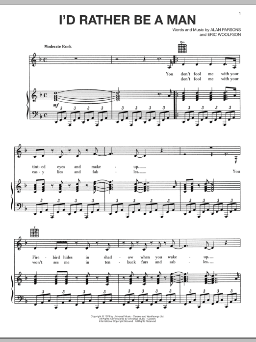 Alan Parsons Project I'd Rather Be A Man Sheet Music