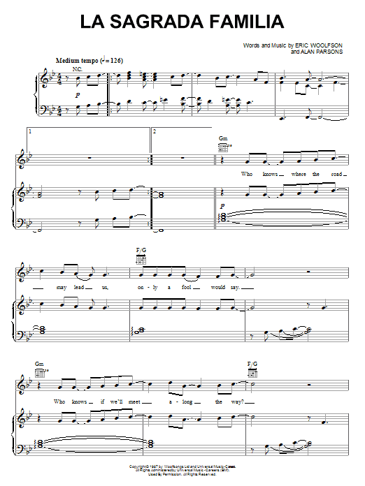Alan Parsons Project La Sagrada Familia Sheet Music