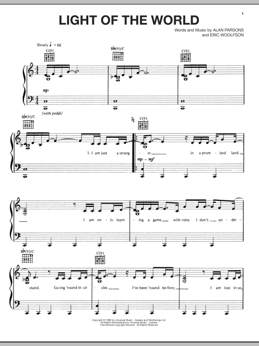 Alan Parsons Project Light Of The World Sheet Music