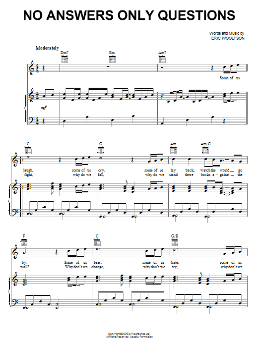 Alan Parsons Project No Answers Only Questions Sheet Music