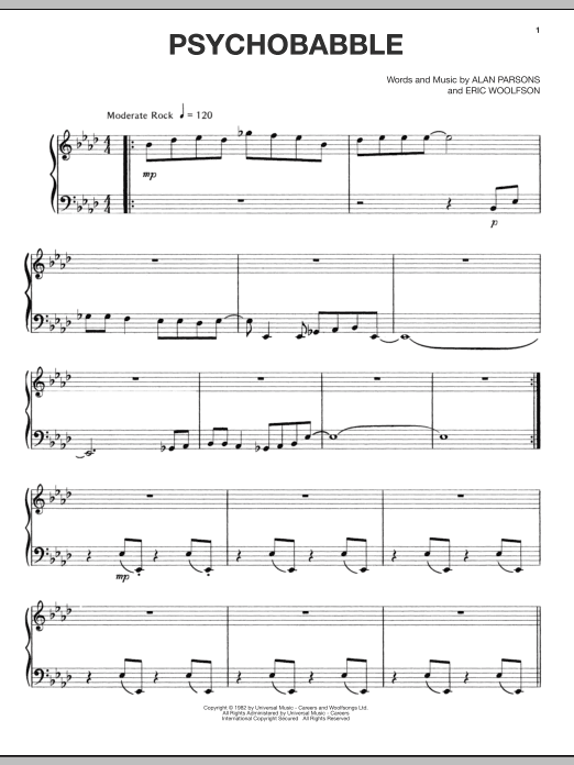 Alan Parsons Project Psychobabble Sheet Music