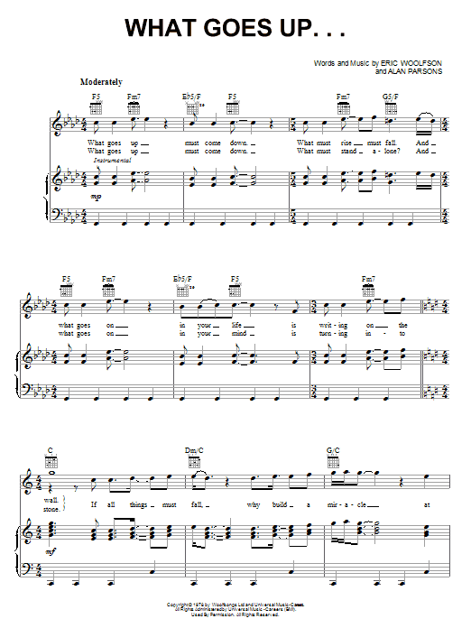 Alan Parsons Project What Goes Up... Sheet Music