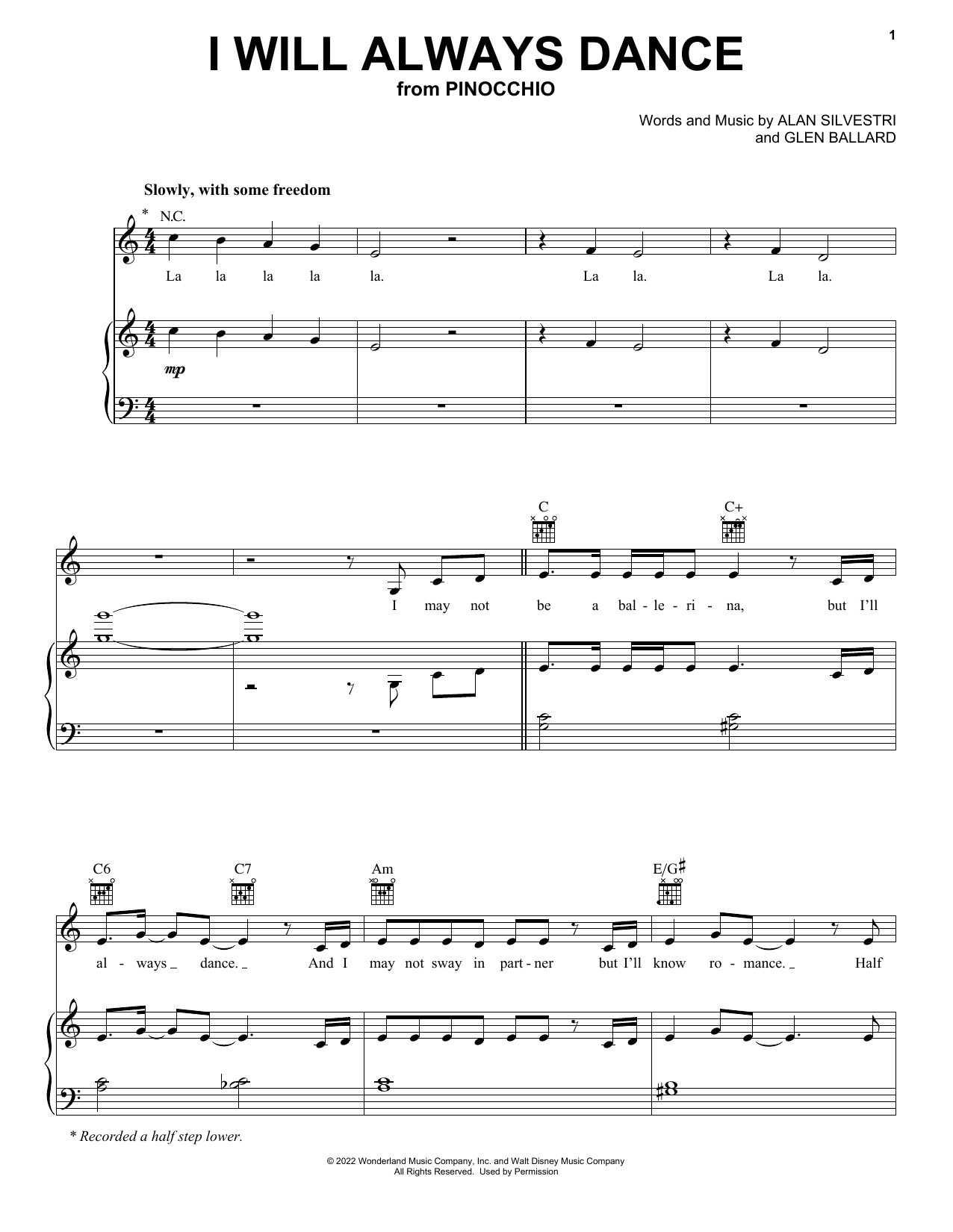 Alan Silvestri and Glen Ballard I Will Always Dance (from Pinocchio) (2022) Sheet Music