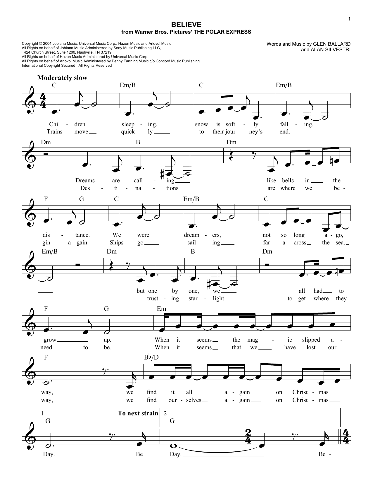 Alan Silvestri Believe (from The Polar Express) Sheet Music