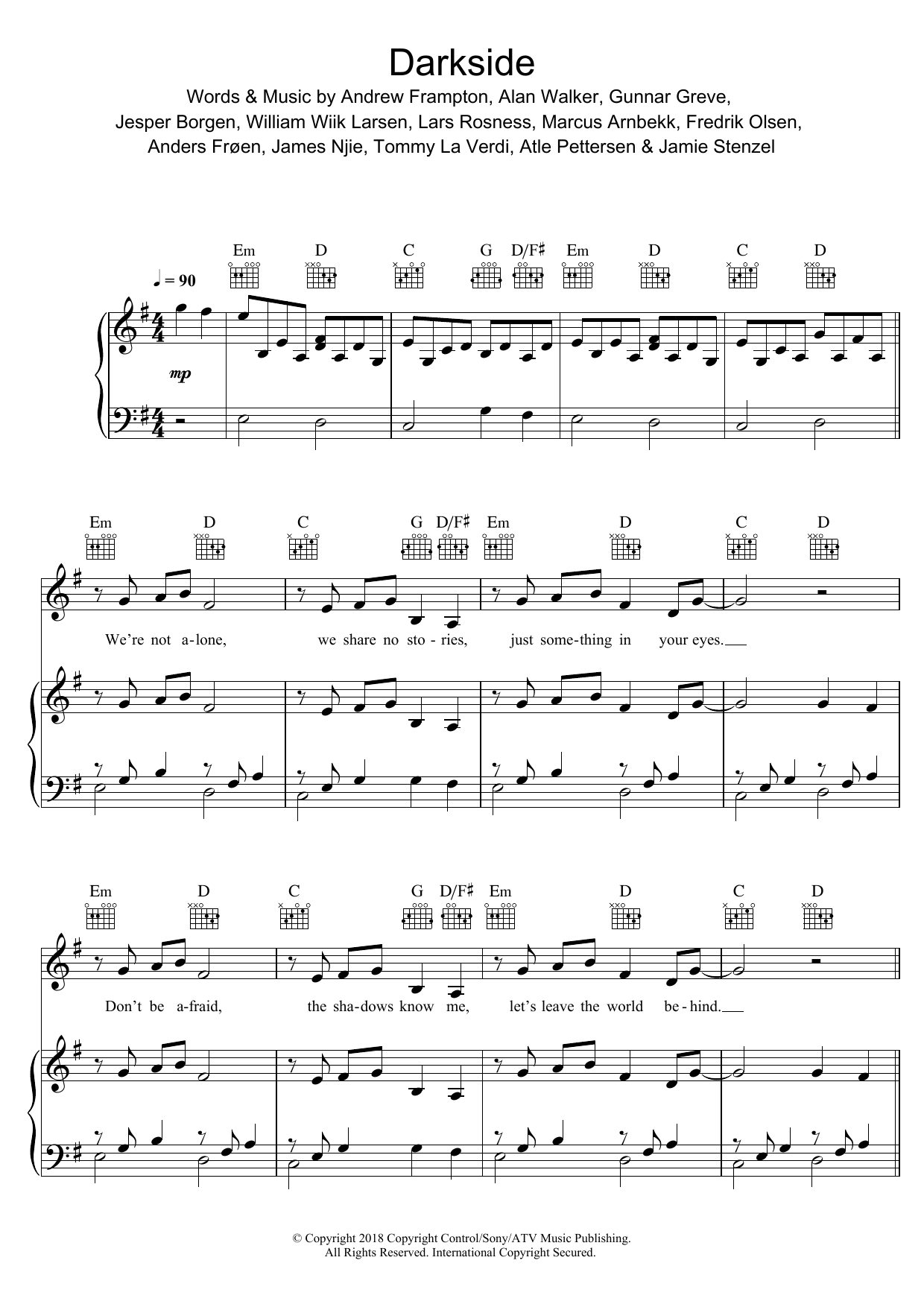 Alan Walker Darkside (featuring Au/Ra and Tomine Harket) Sheet Music