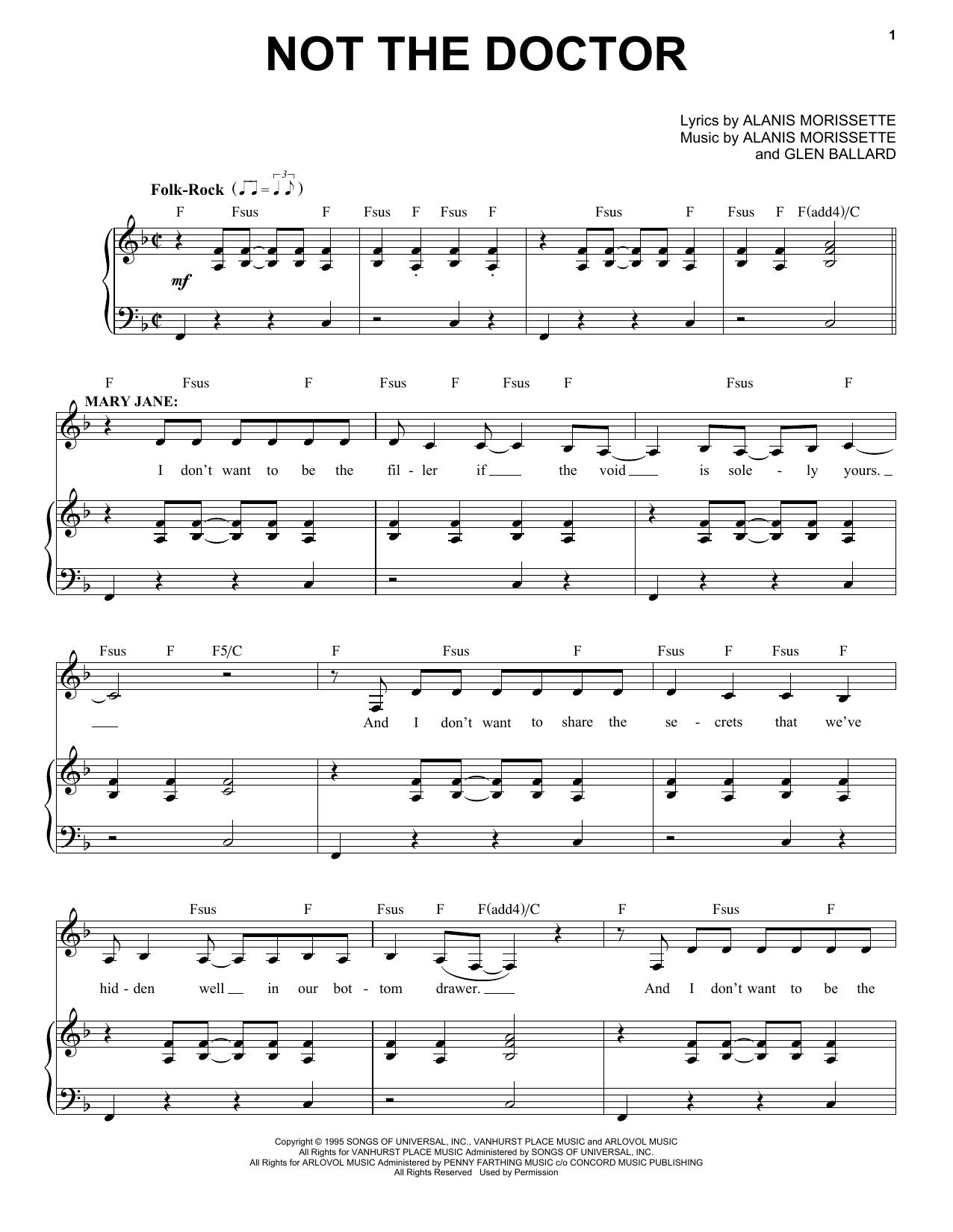 Alanis Morissette Not The Doctor (from Jagged Little Pill The Musical) Sheet Music
