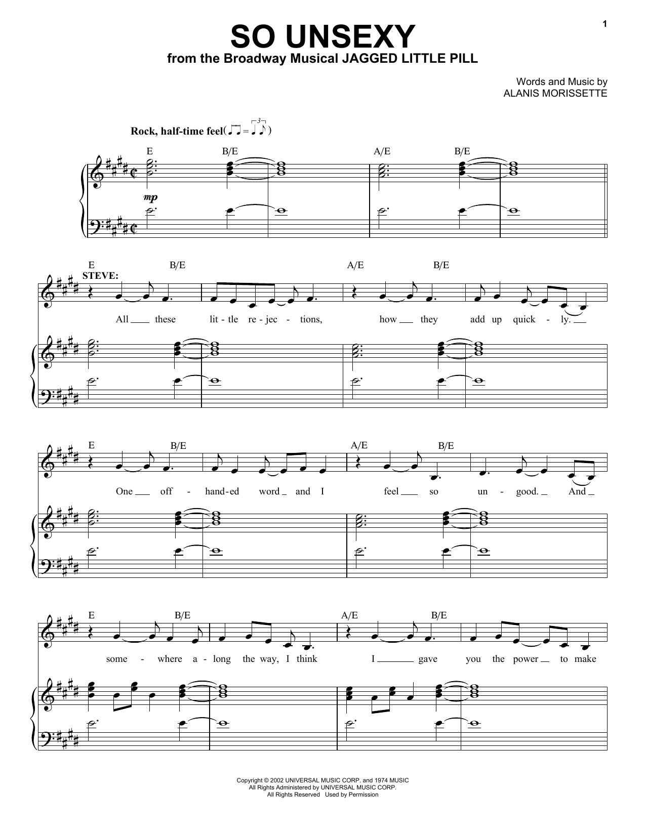 Alanis Morissette So Unsexy (from Jagged Little Pill The Musical) Sheet Music