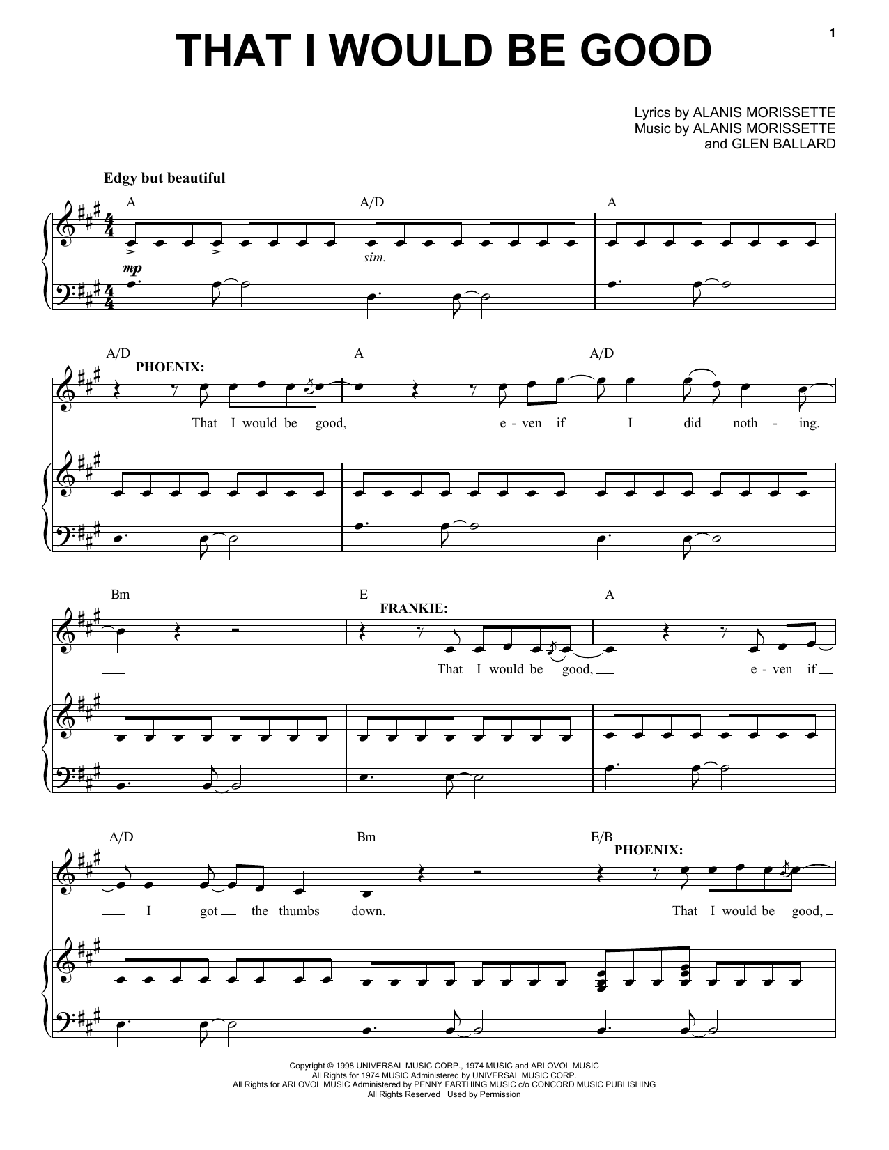 Alanis Morissette That I Would Be Good (from Jagged Little Pill The Musical) Sheet Music