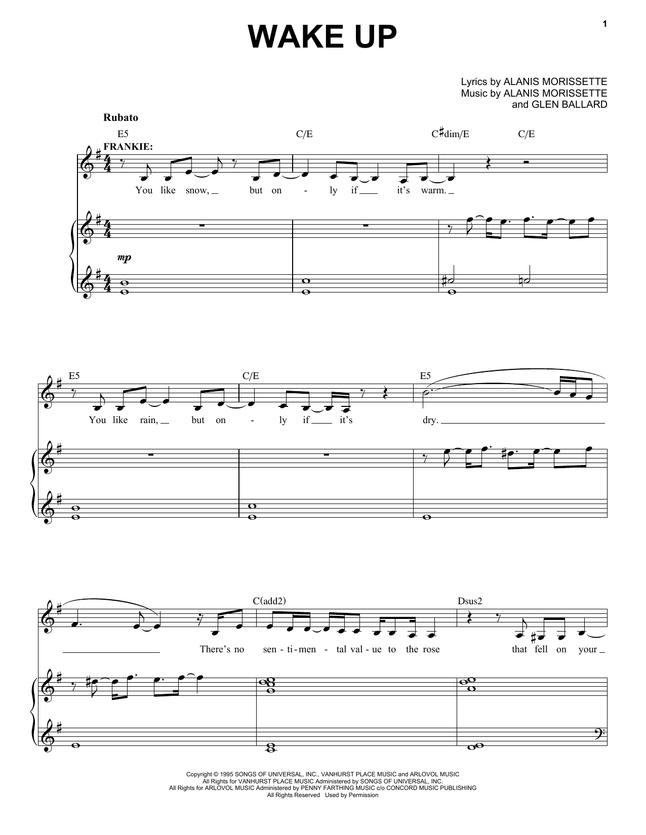 Alanis Morissette Wake Up (from Jagged Little Pill The Musical) Sheet Music
