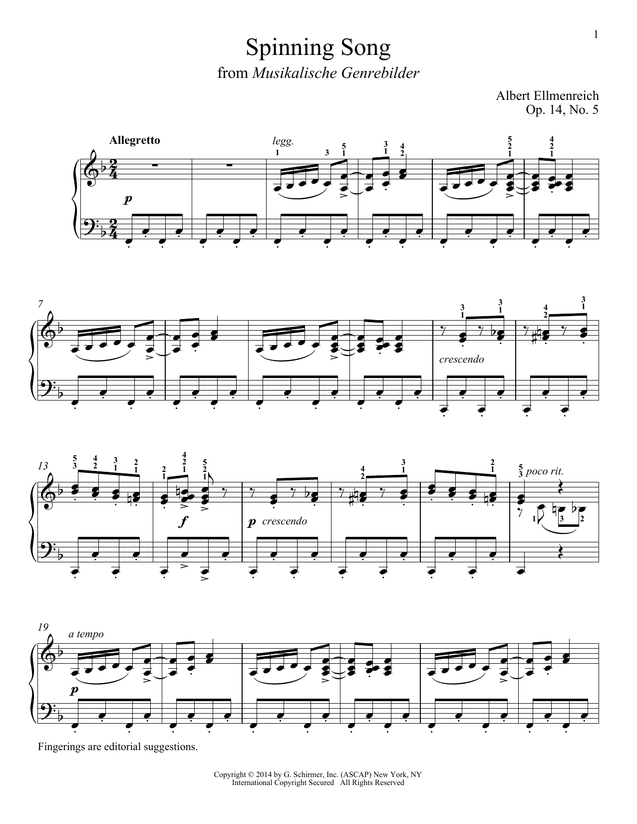 Albert Ellemreich Spinning Song (ed. Richard Walters) Sheet Music