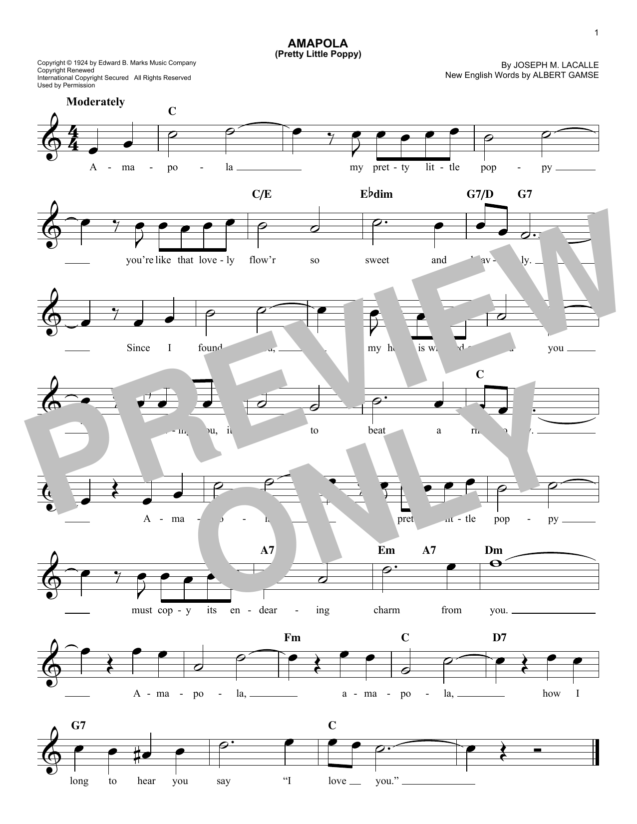 Albert Gamse Amapola (Pretty Little Poppy) Sheet Music