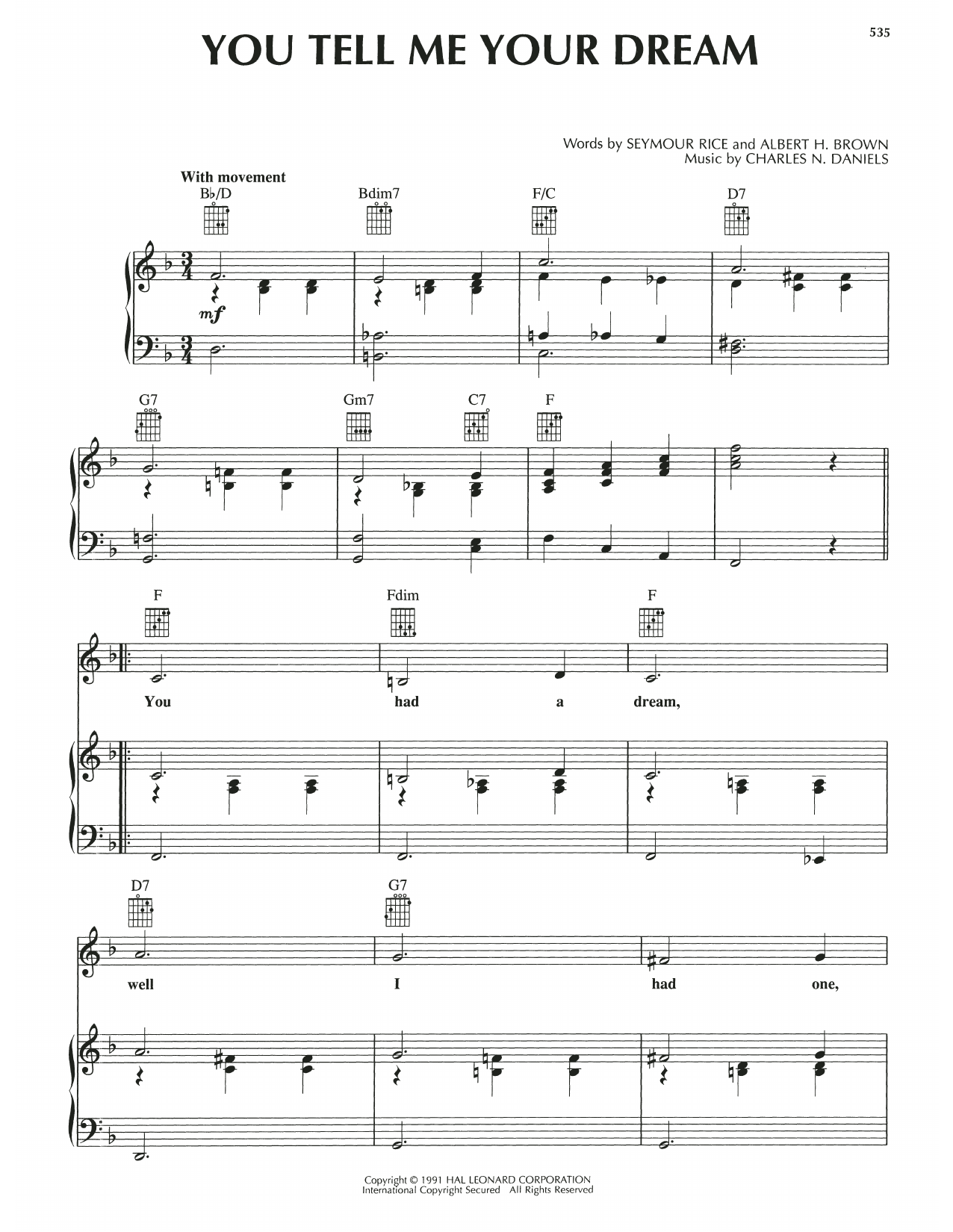 Albert H. Brown You Tell Me Your Dream Sheet Music
