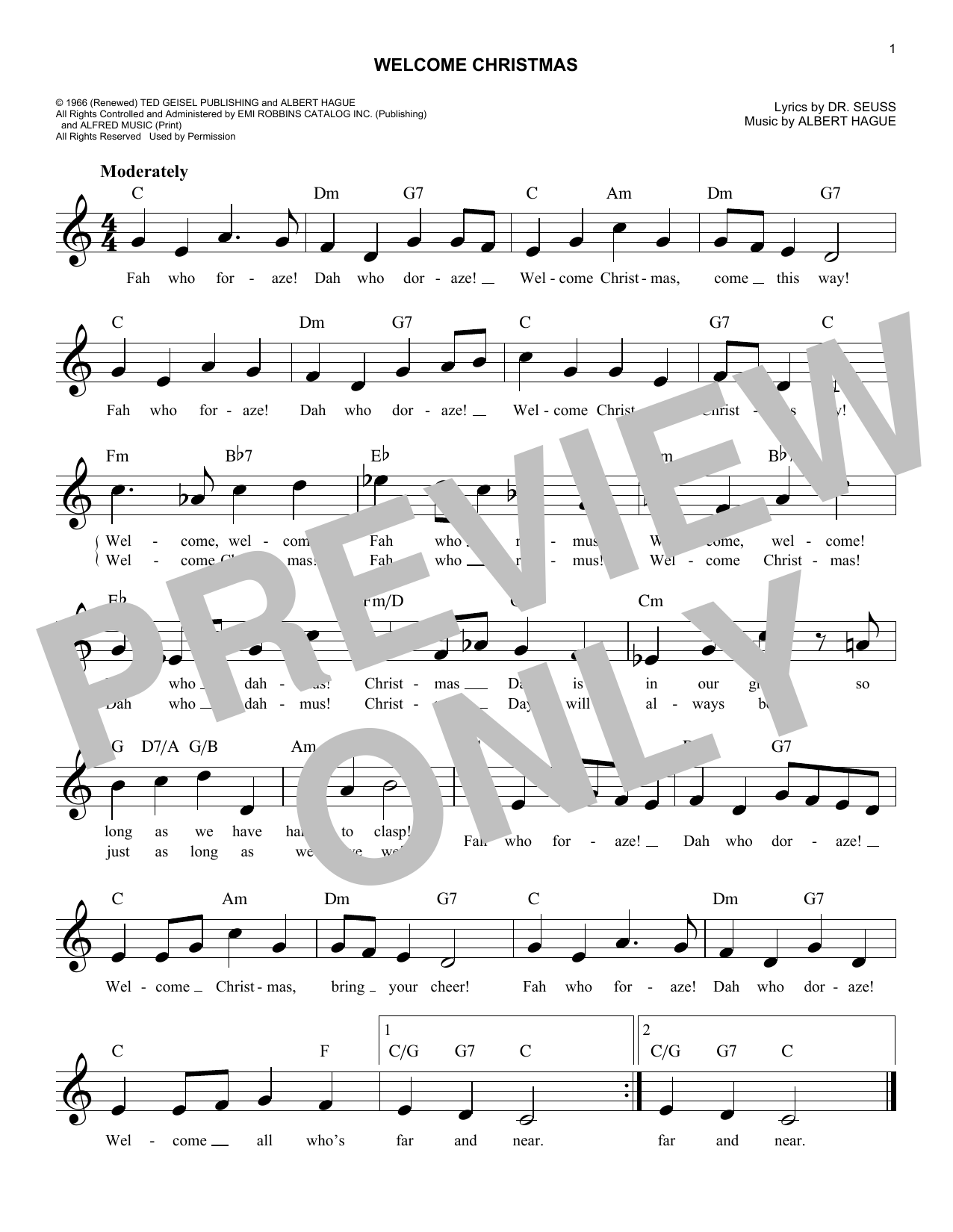 Albert Hague Welcome Christmas Sheet Music