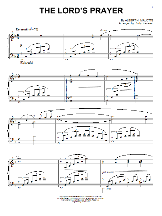 Albert H. Malotte The Lord's Prayer (arr. Phillip Keveren) Sheet Music