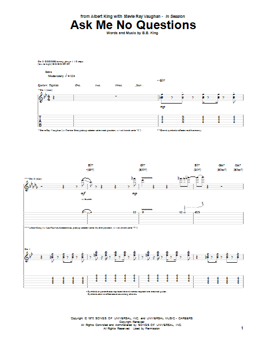 Albert King & Stevie Ray Vaughan Ask Me No Questions Sheet Music