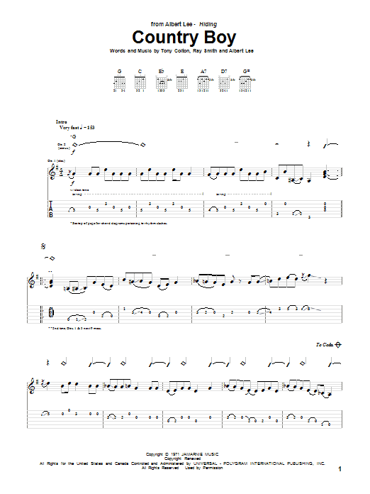 Albert Lee Country Boy Sheet Music