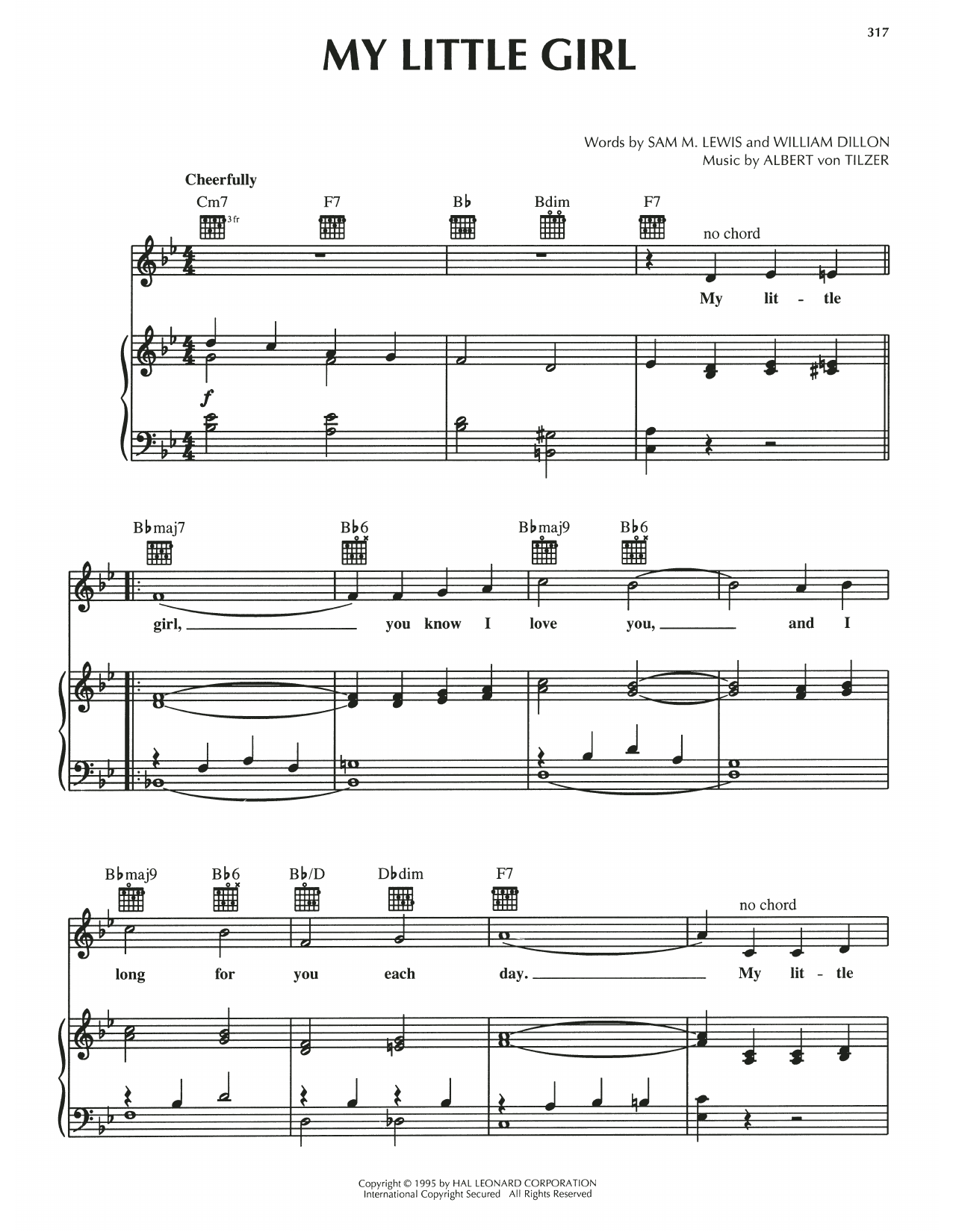 Albert von Tilzer My Little Girl Sheet Music