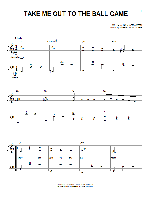 Albert von Tilzer Take Me Out To The Ball Game (arr. Gary Meisner) Sheet Music
