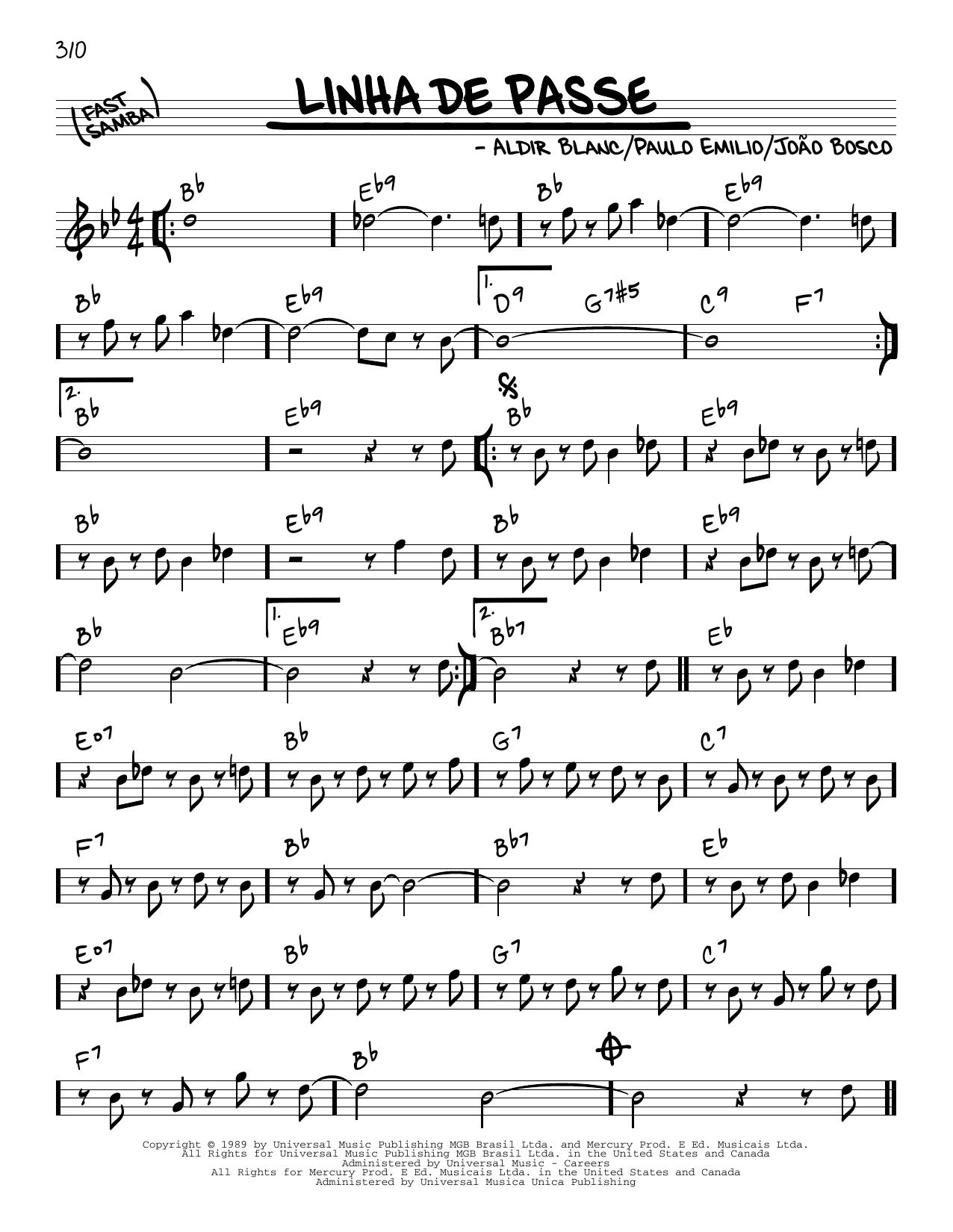 Aldir Blanc Linha De Passe Sheet Music