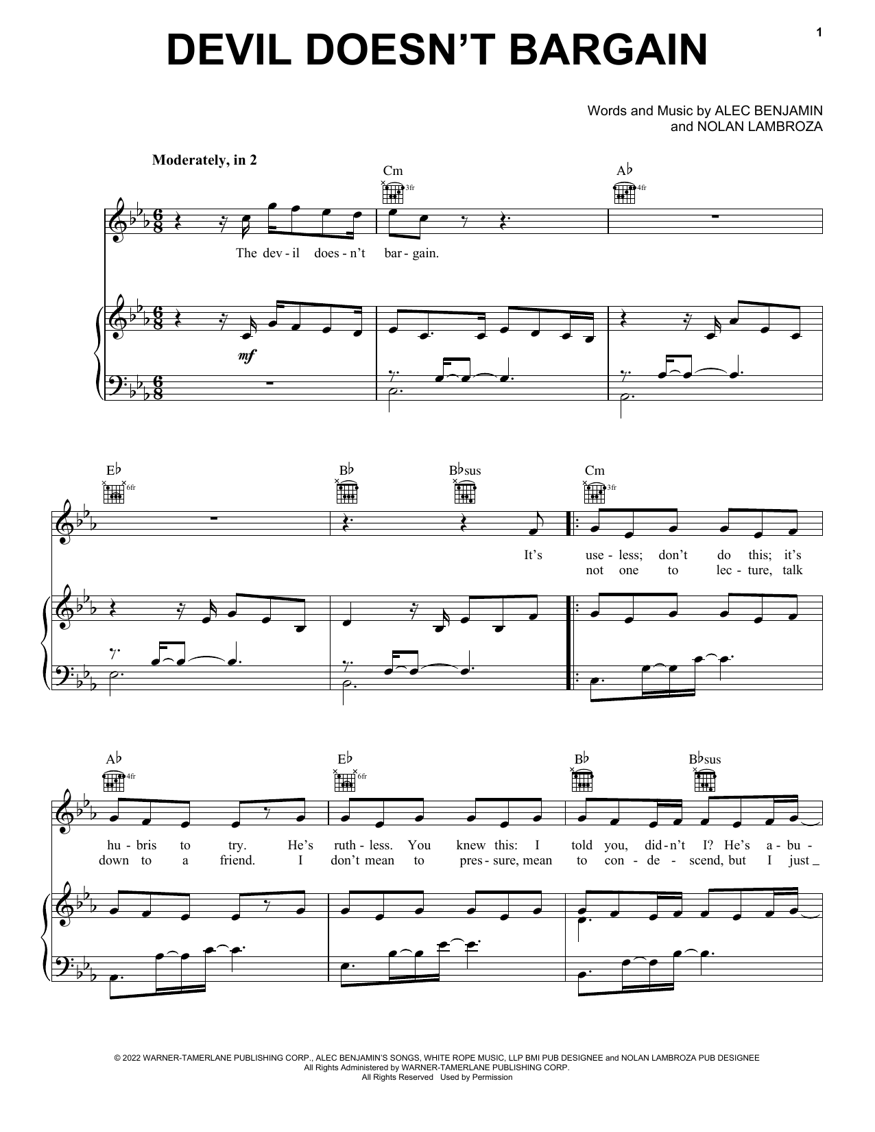 Alec Benjamin Devil Doesn't Bargain Sheet Music