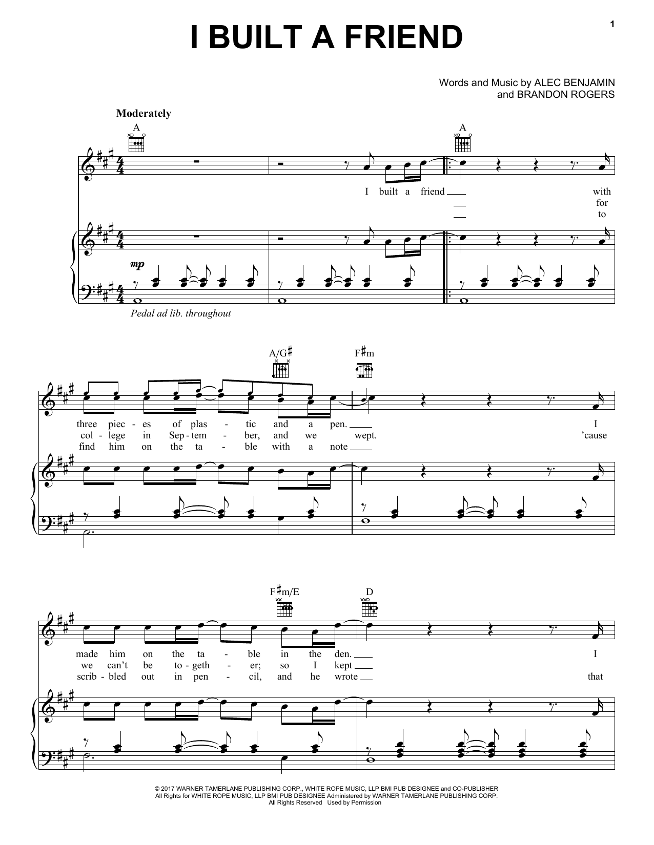 Alec Benjamin I Built A Friend Sheet Music
