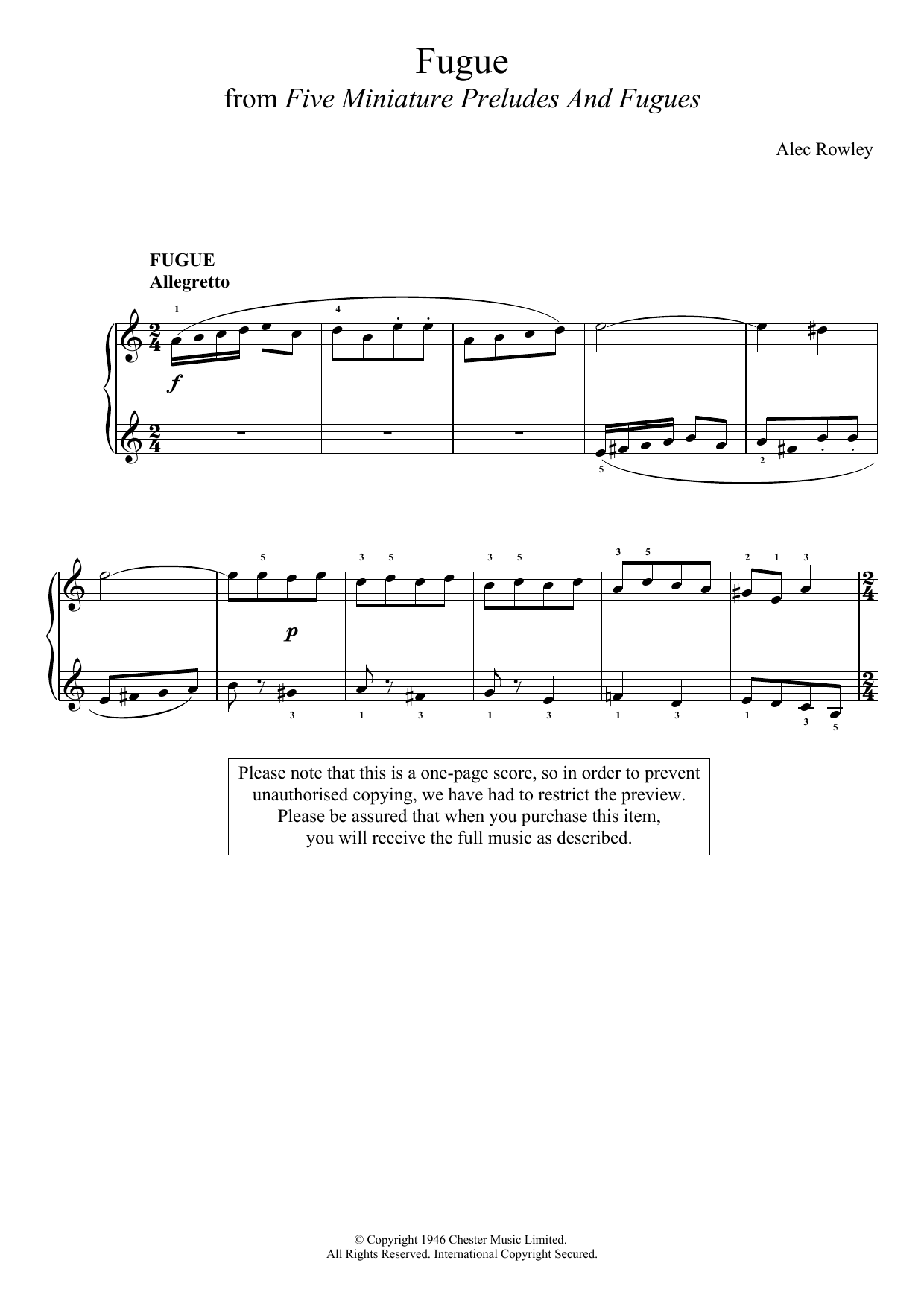 Alec Rowley Five Miniature Preludes And Fugues Sheet Music