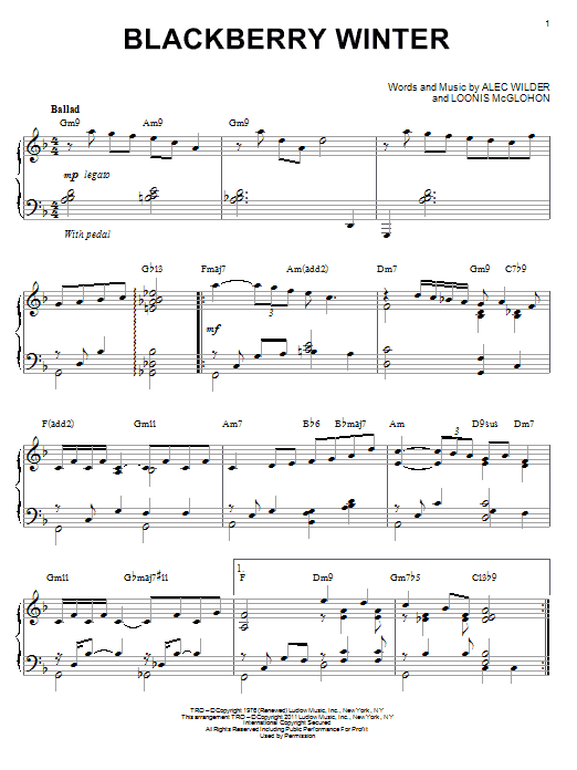 Alec Wilder Blackberry Winter (arr. Brent Edstrom) Sheet Music