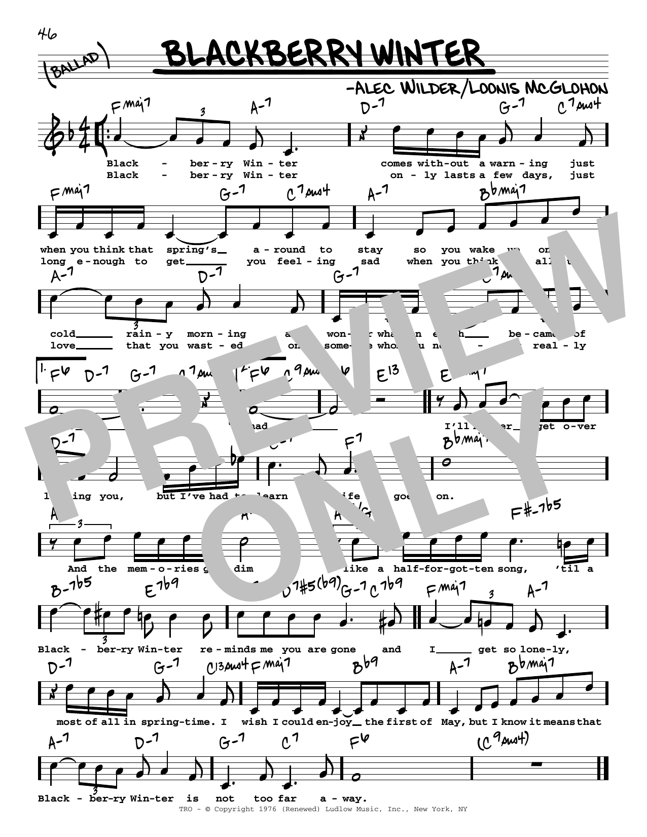 Alec Wilder Blackberry Winter (High Voice) Sheet Music