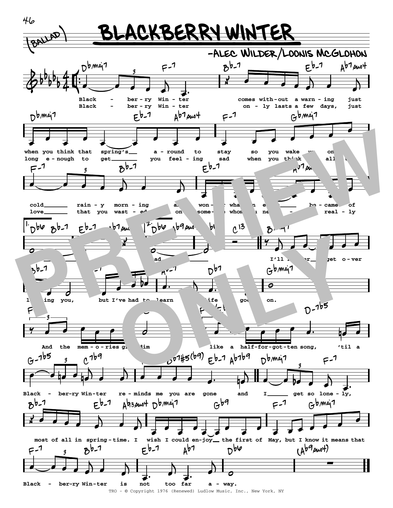 Alec Wilder Blackberry Winter (Low Voice) Sheet Music