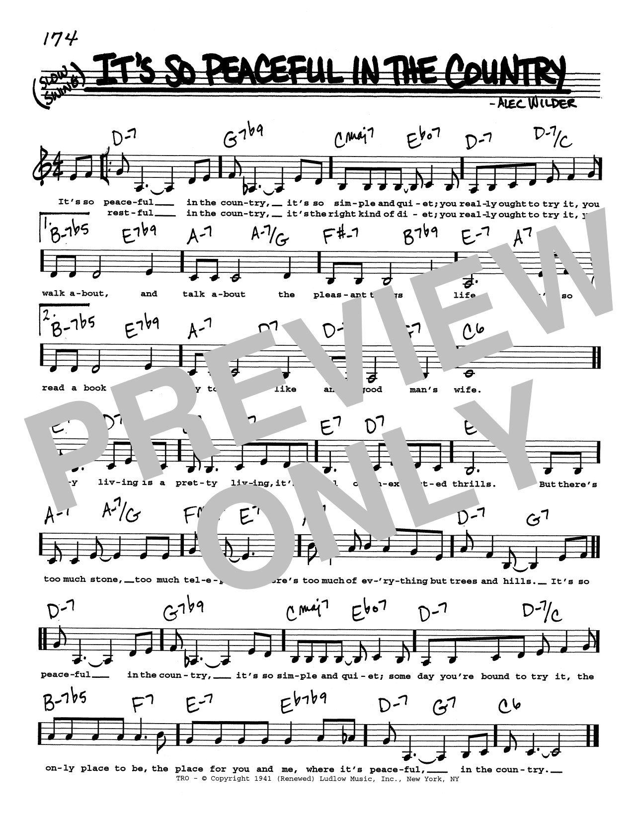 Alec Wilder It's So Peaceful In The Country (Low Voice) Sheet Music