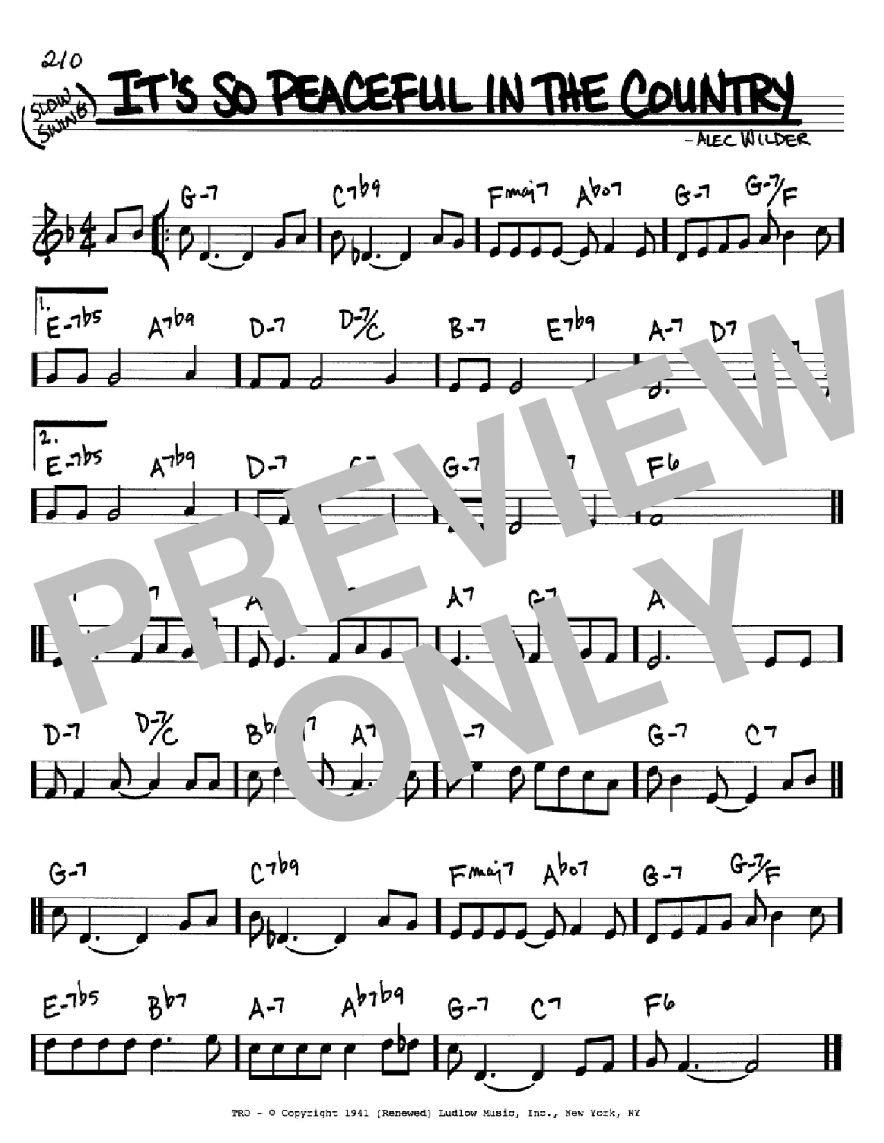 Alec Wilder It's So Peaceful In The Country Sheet Music