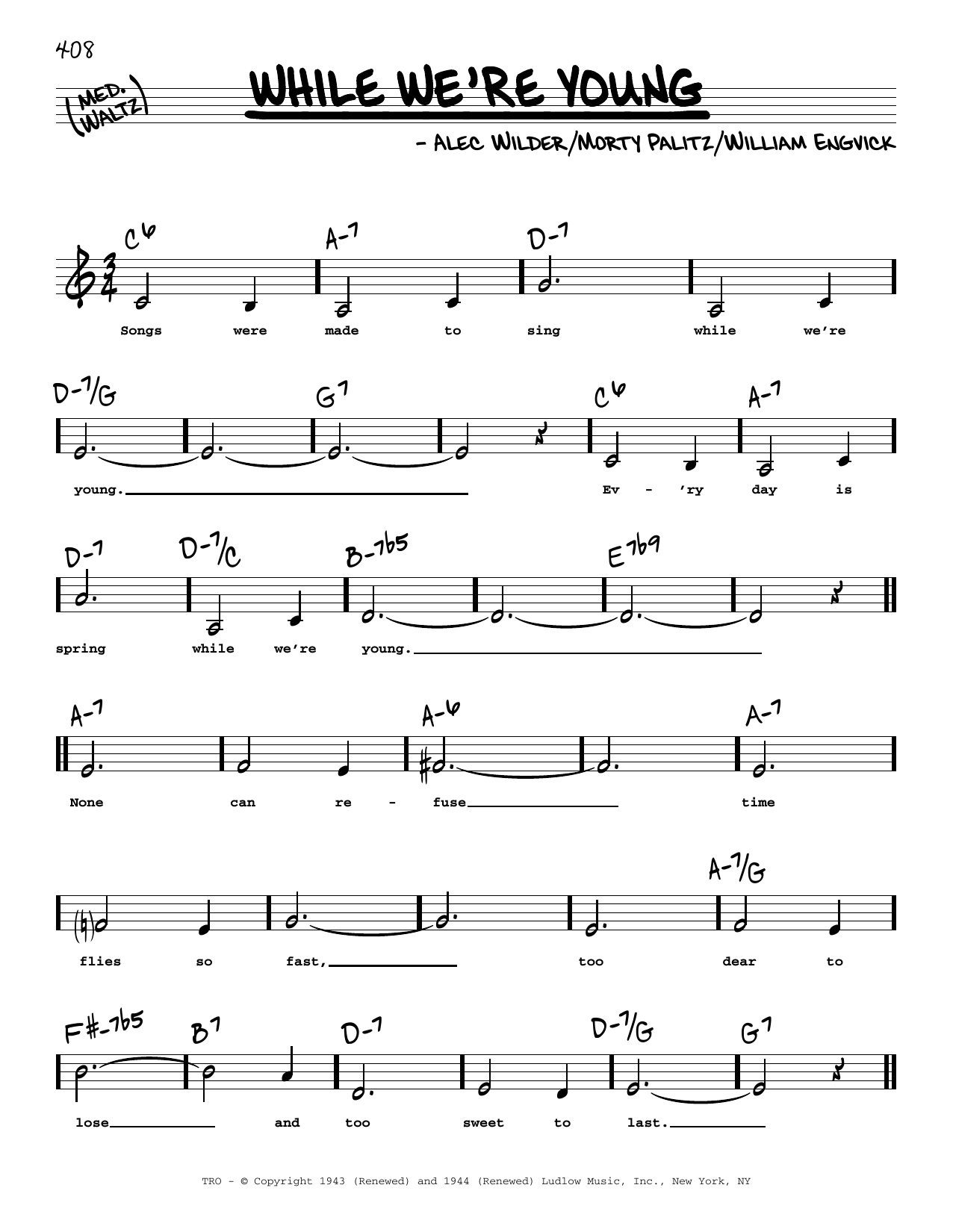 Alec Wilder While We're Young (Low Voice) Sheet Music