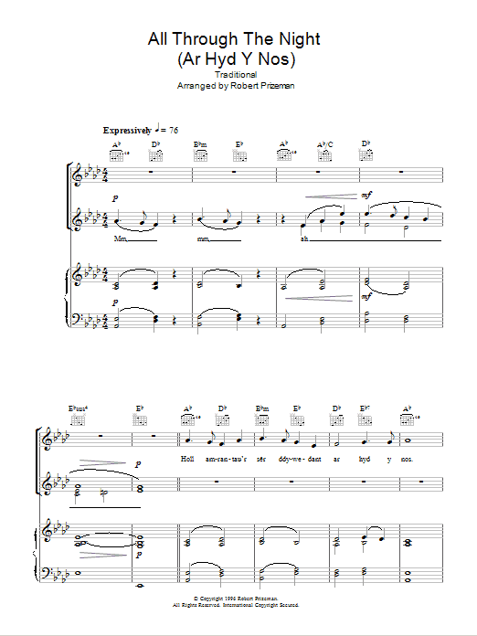 Aled Jones All Through The Night (Ar Hyd Y Nos) Sheet Music