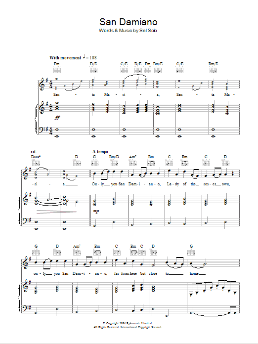 Aled Jones San Damiano Sheet Music