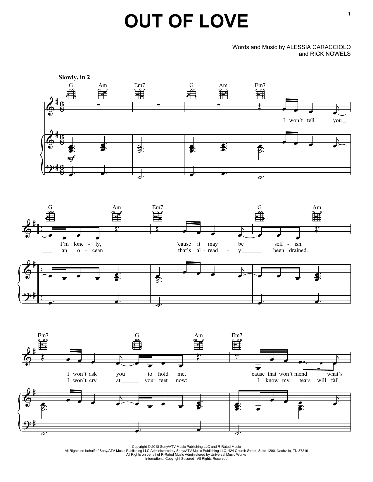 Alessia Cara Out Of Love Sheet Music