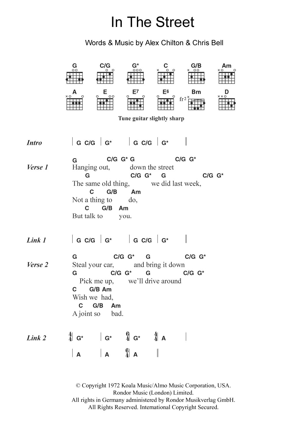 Alex Chilton In The Street Sheet Music