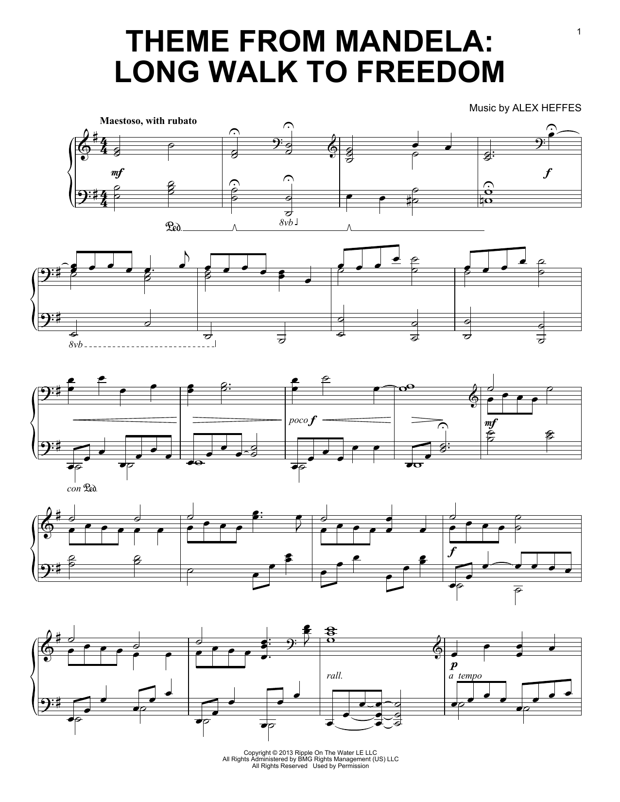 Alex Heffes Theme from Mandela: Long Walk To Freedom Sheet Music