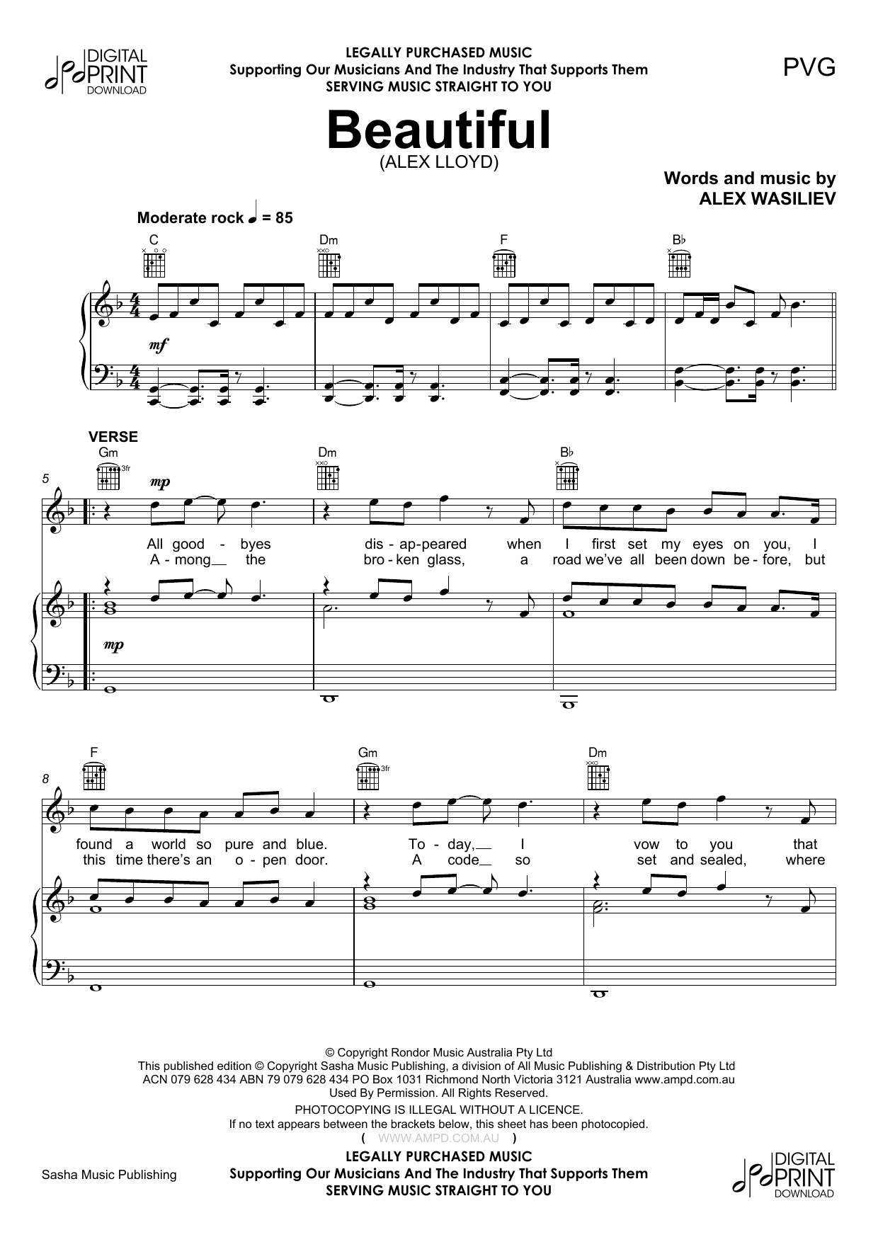 Alex Lloyd Beautiful Sheet Music