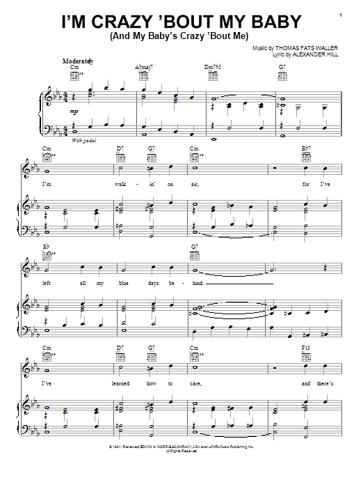 Alexander Hill I'm Crazy 'Bout My Baby (And My Baby's Crazy 'Bout Me) Sheet Music