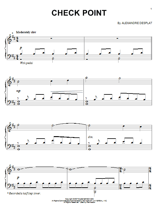 Alexandre Desplat Check Point Sheet Music