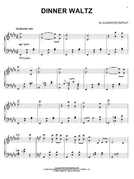 Alexandre Desplat Dinner Waltz Sheet Music