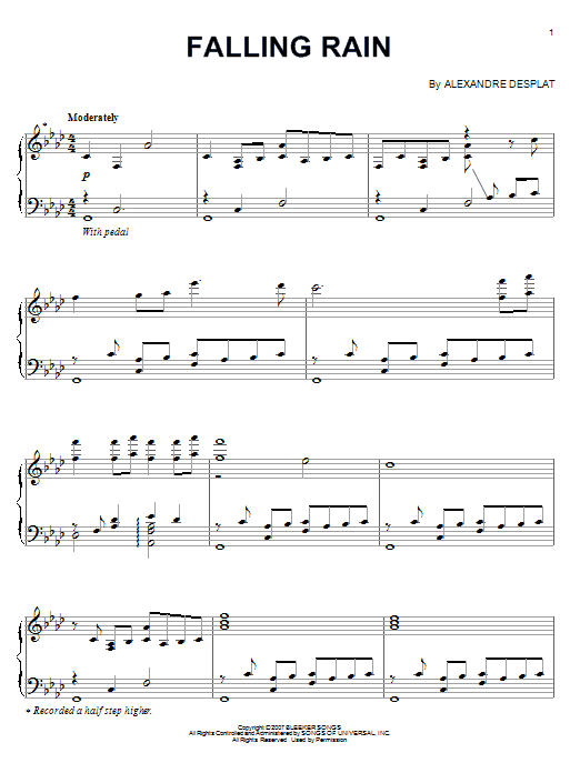 Alexandre Desplat Falling Rain Sheet Music