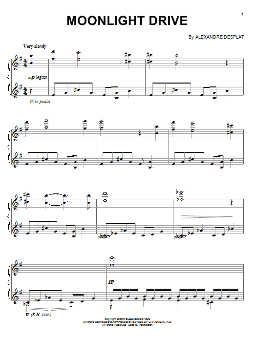 Alexandre Desplat Moonlight Drive Sheet Music