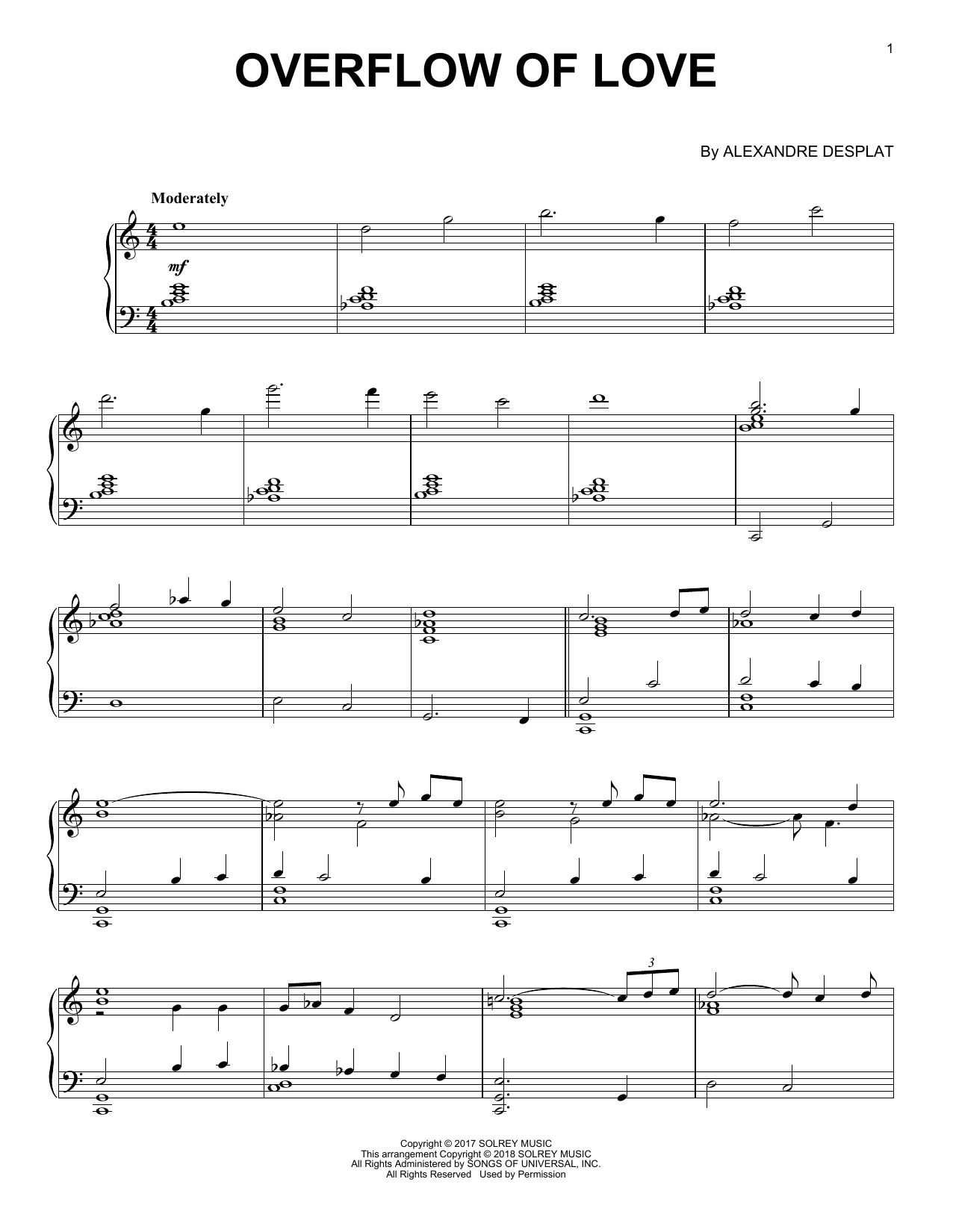 Alexandre Desplat Overflow Of Love Sheet Music