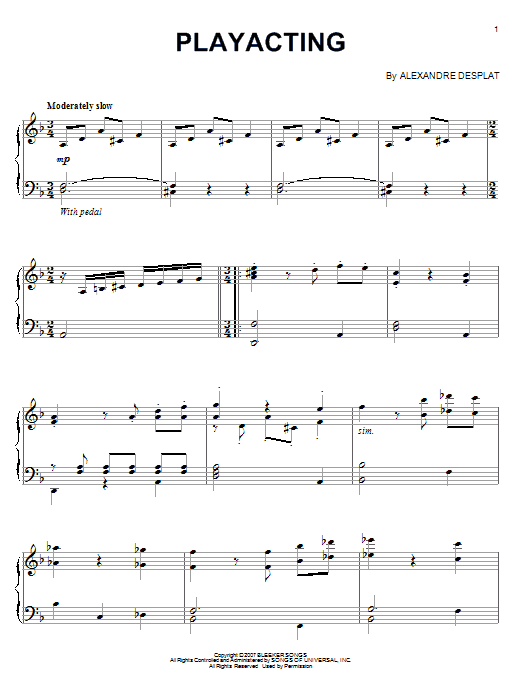 Alexandre Desplat Playacting Sheet Music