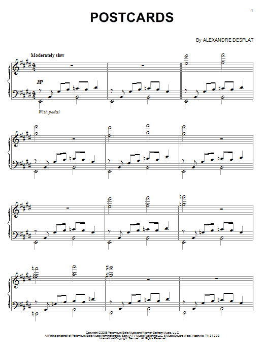 Alexandre Desplat Postcards Sheet Music
